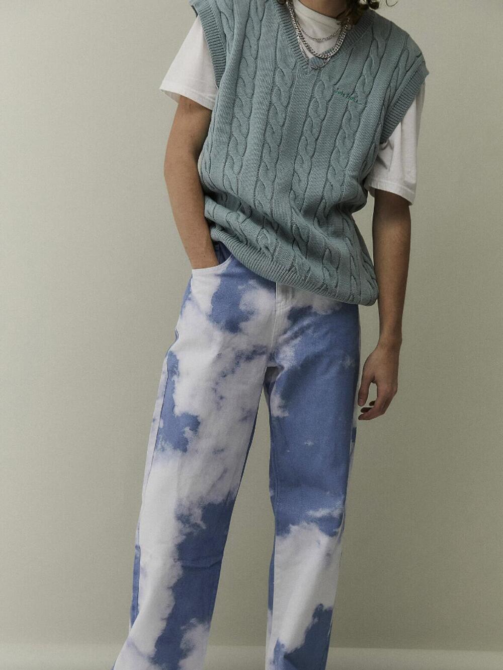Jaded London Men's Blue and White Cloud Wash Skate Fit  Jeans - Size - 28
